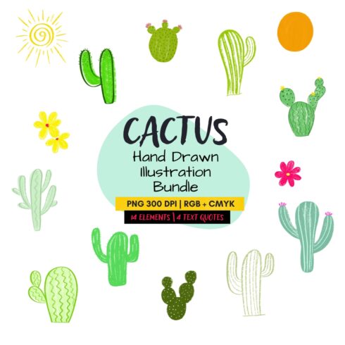 cactus hand drawn illustration clip art icon bundle