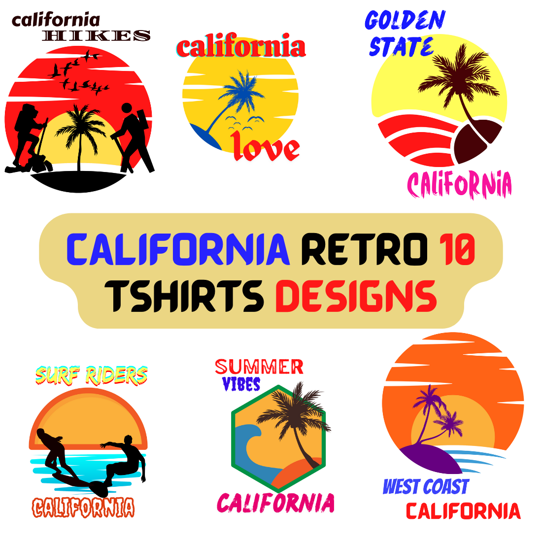California RETRO T-SHIRT DESIGNS Bundle PNG RETRO Collection cover image.