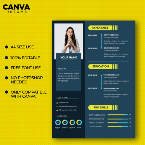 Blue and yellow resume template.