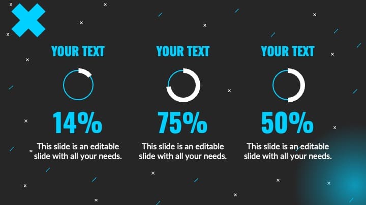 Black style with colorful blue infographics.