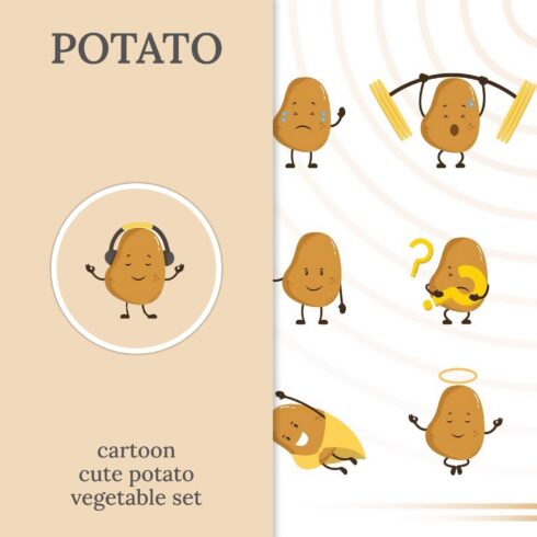 Cartoon cute potato vegetable set - main image preview.