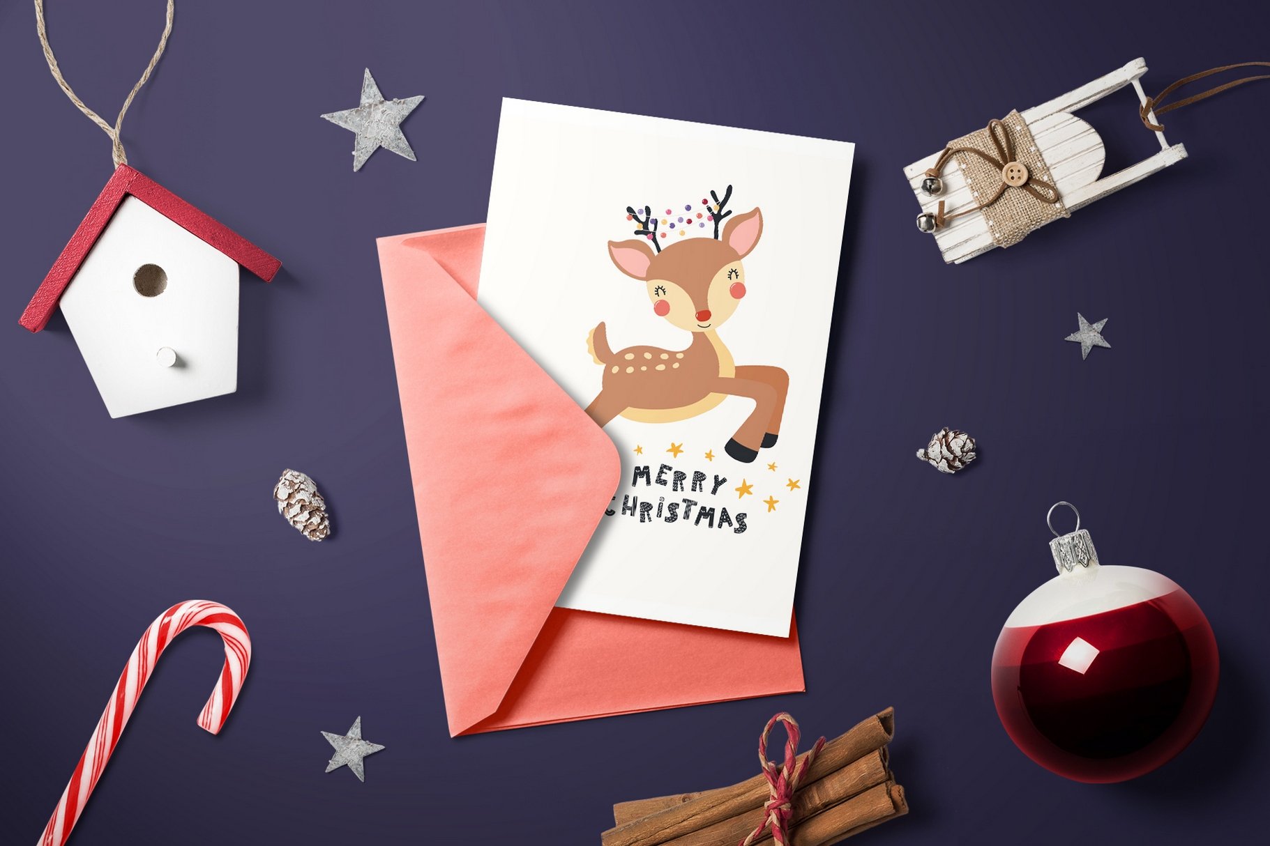 Cute Christmas card with a deer.
