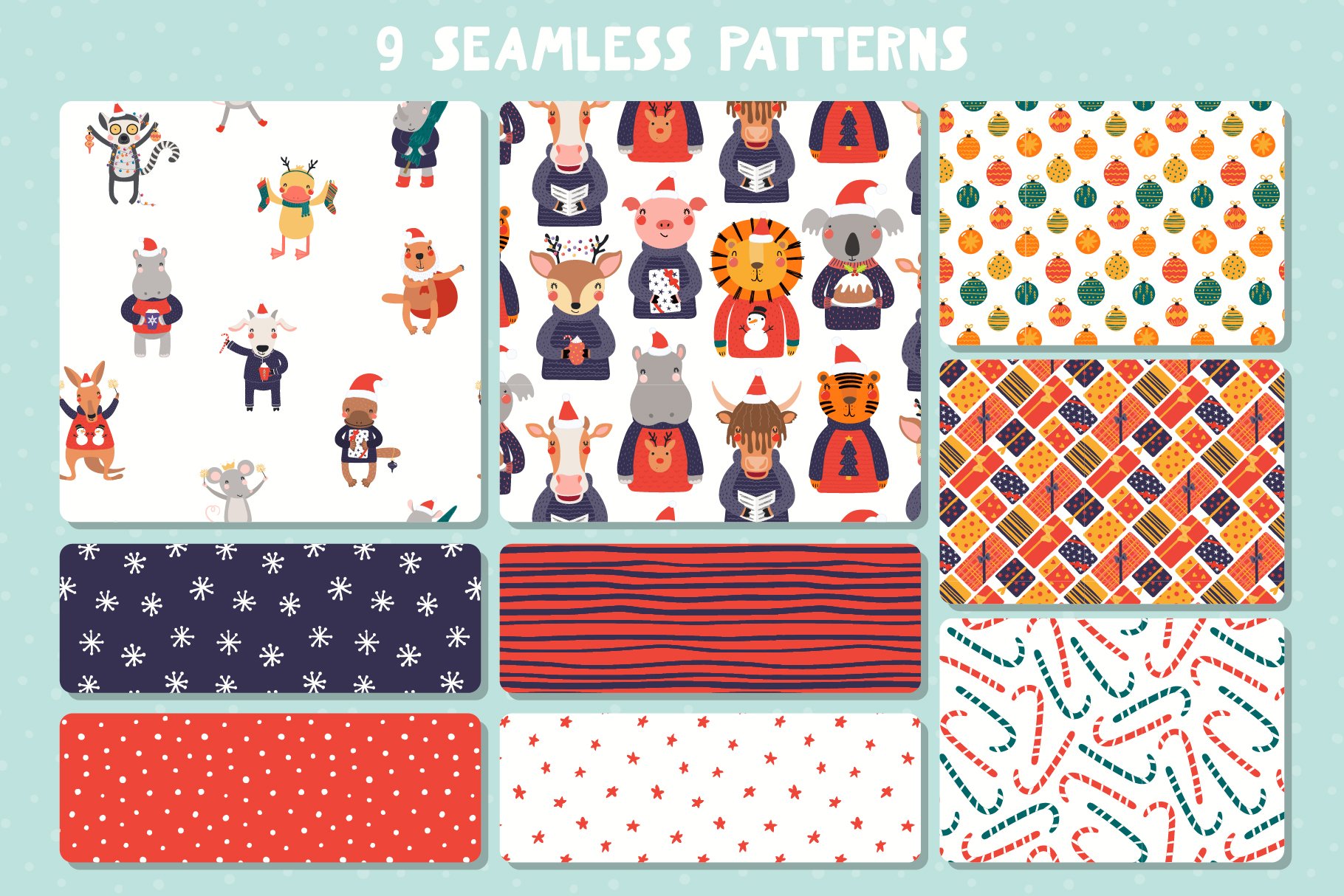 Christmas patterns with different prints.