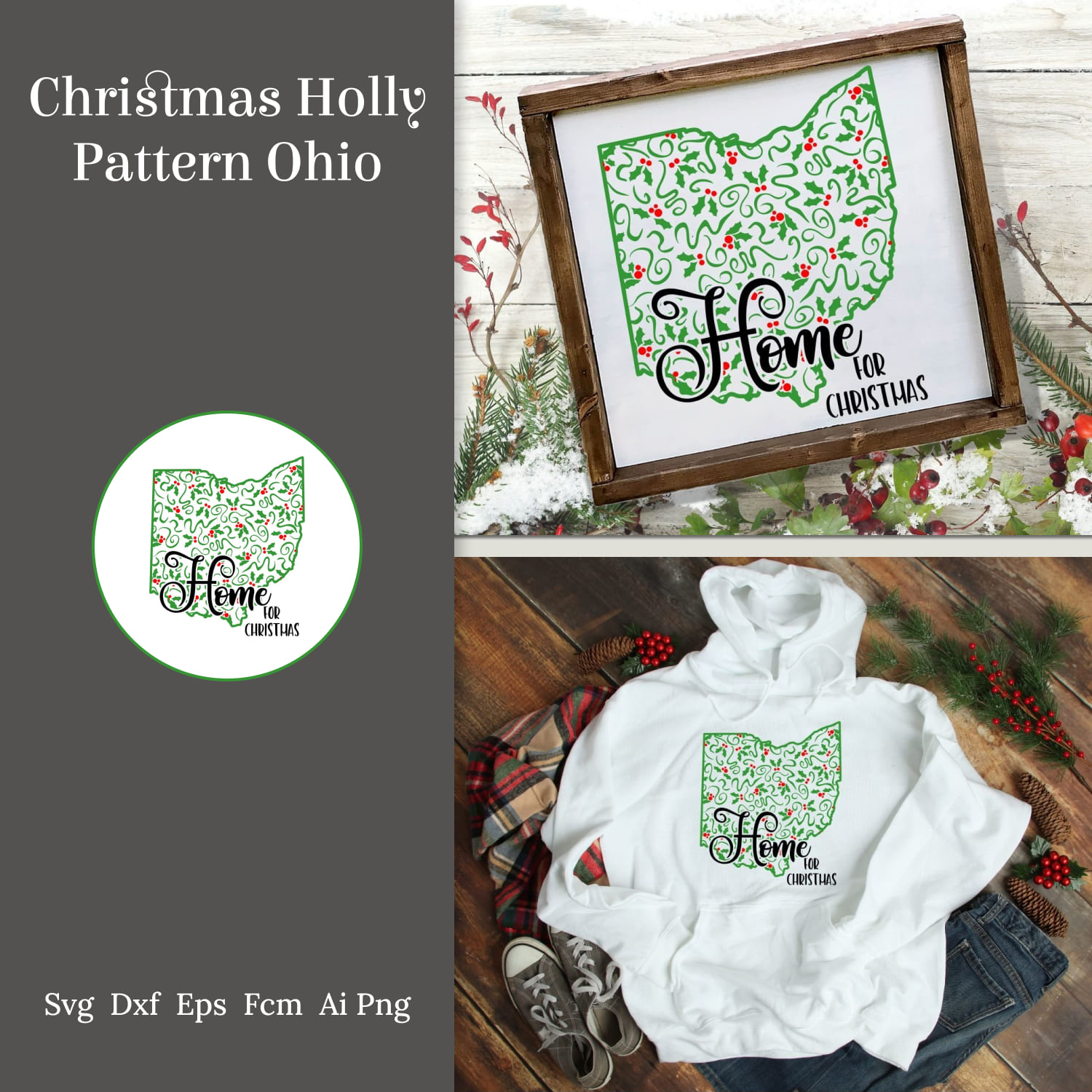 Christmas Holly Pattern Ohio SVG.