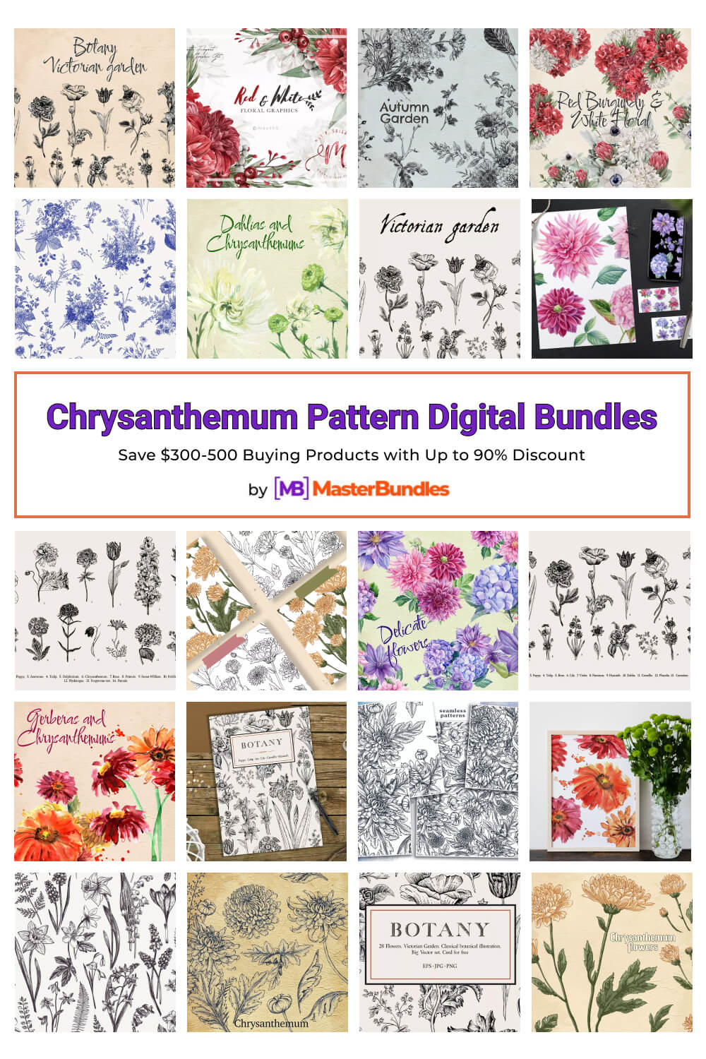 chrysanthemum pattern digital bundles pinterest image.