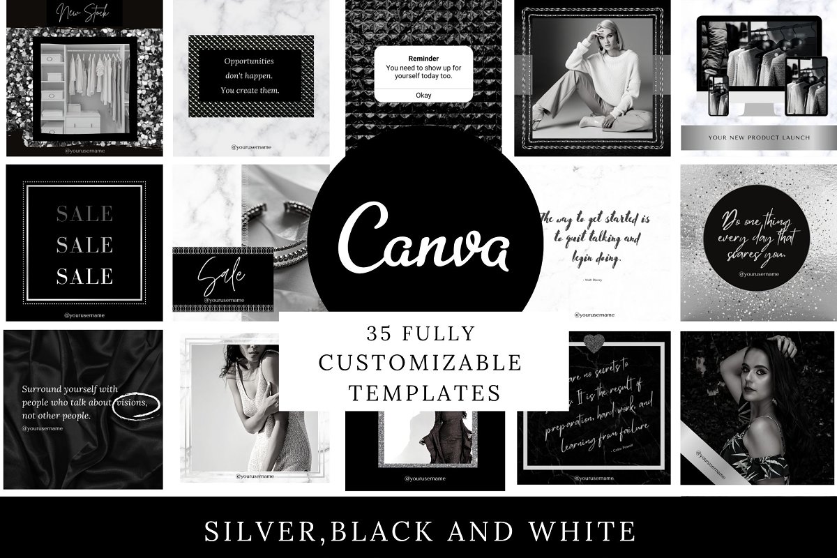 Cover image of Luxury Silver Instagram Templates.