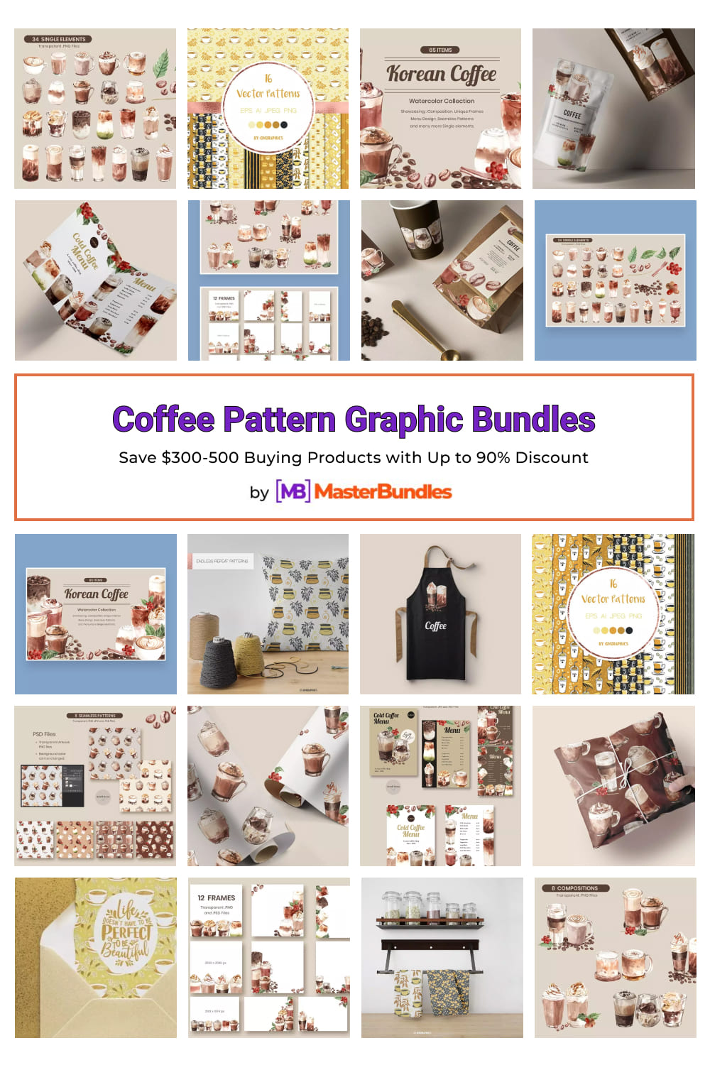 Coffee Pattern Graphic Bundles Pinterest image.