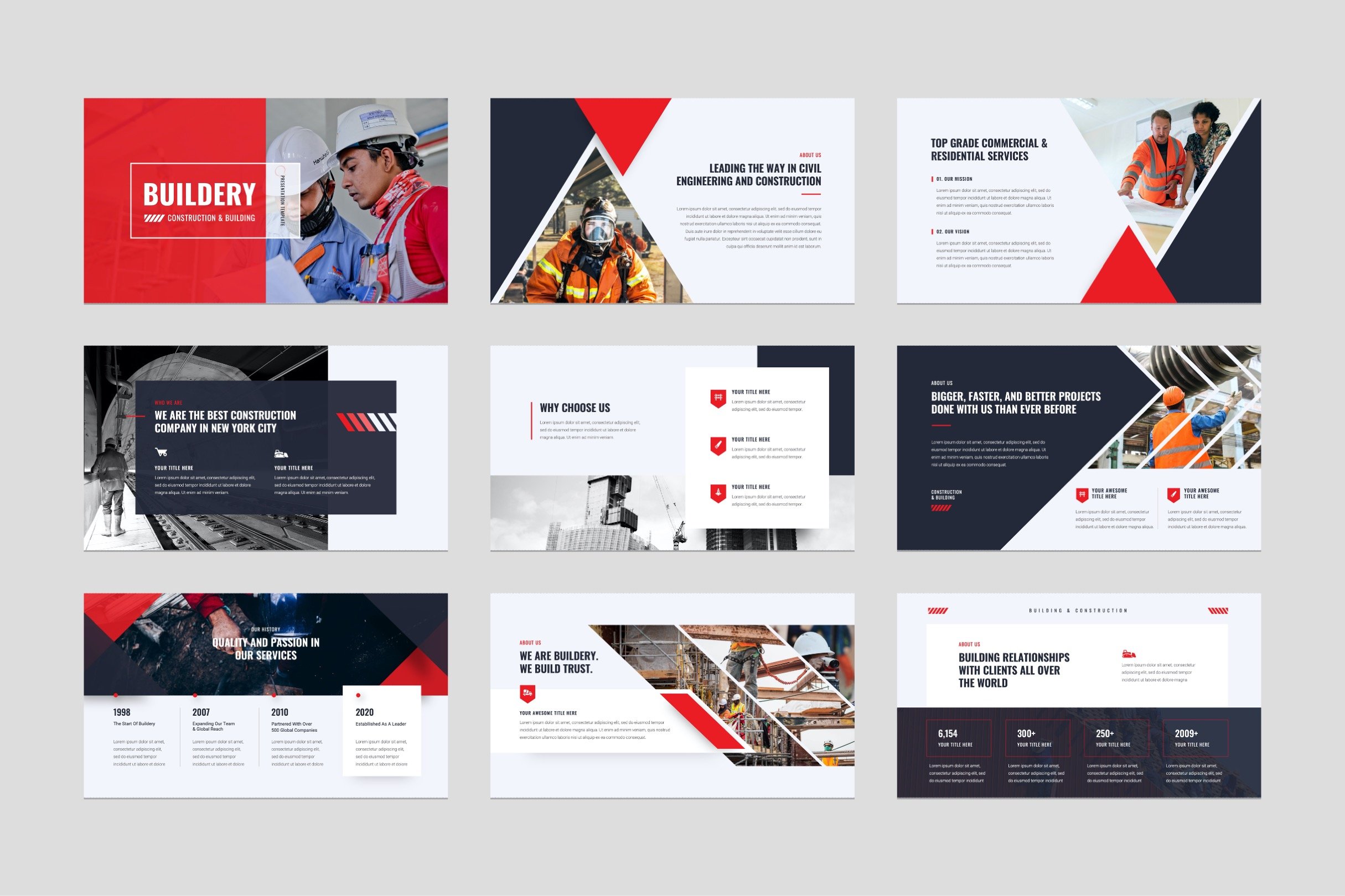 Black and white construction template with red accents.