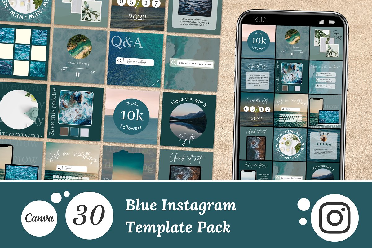 Cover image of Blue Instagram Post Template Pack.