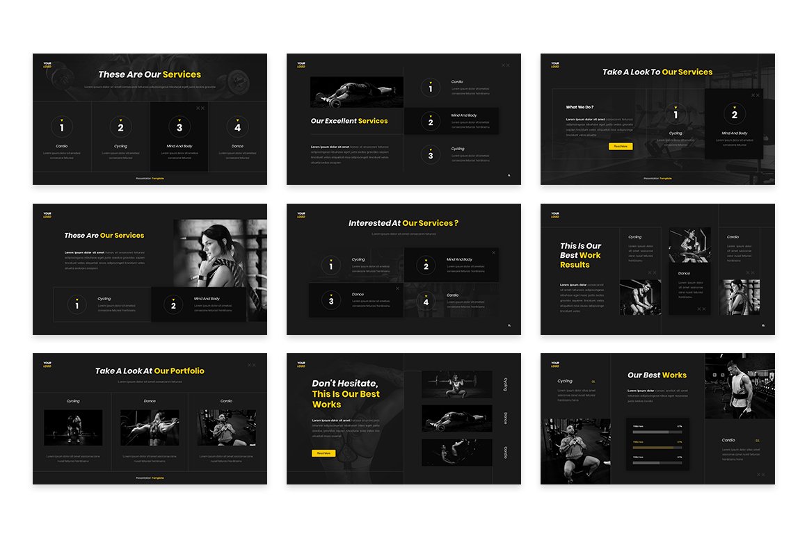 Black business template with a contrast font.