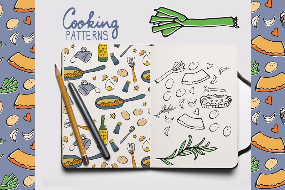 Cooking patterns mockup preview on notes.