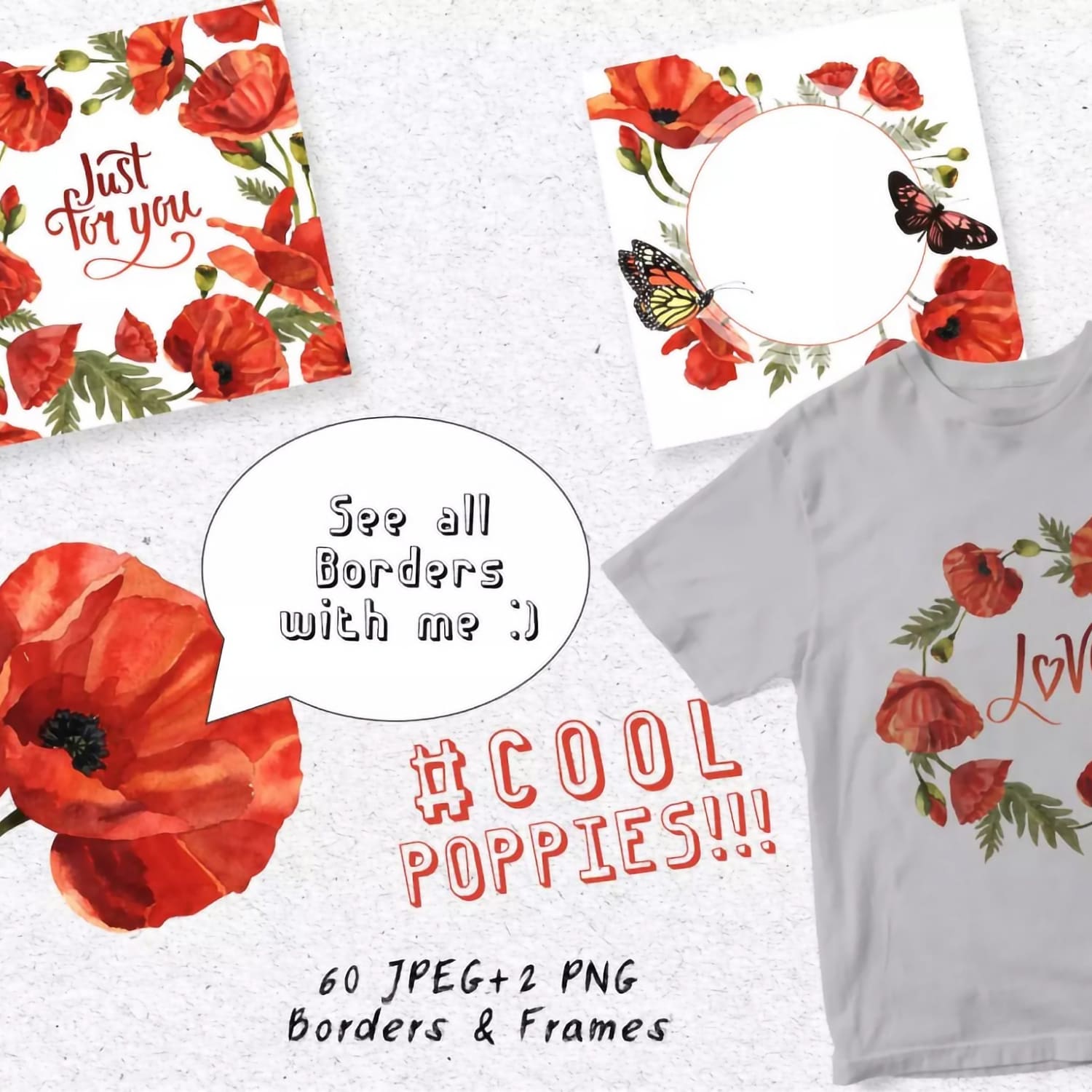 Cool Poppies PNG Watercolor Set cover image.