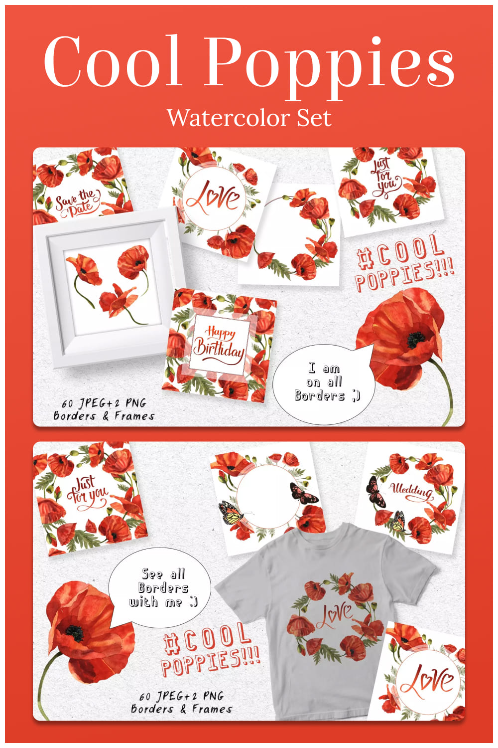 cool poppies png watercolor set 03