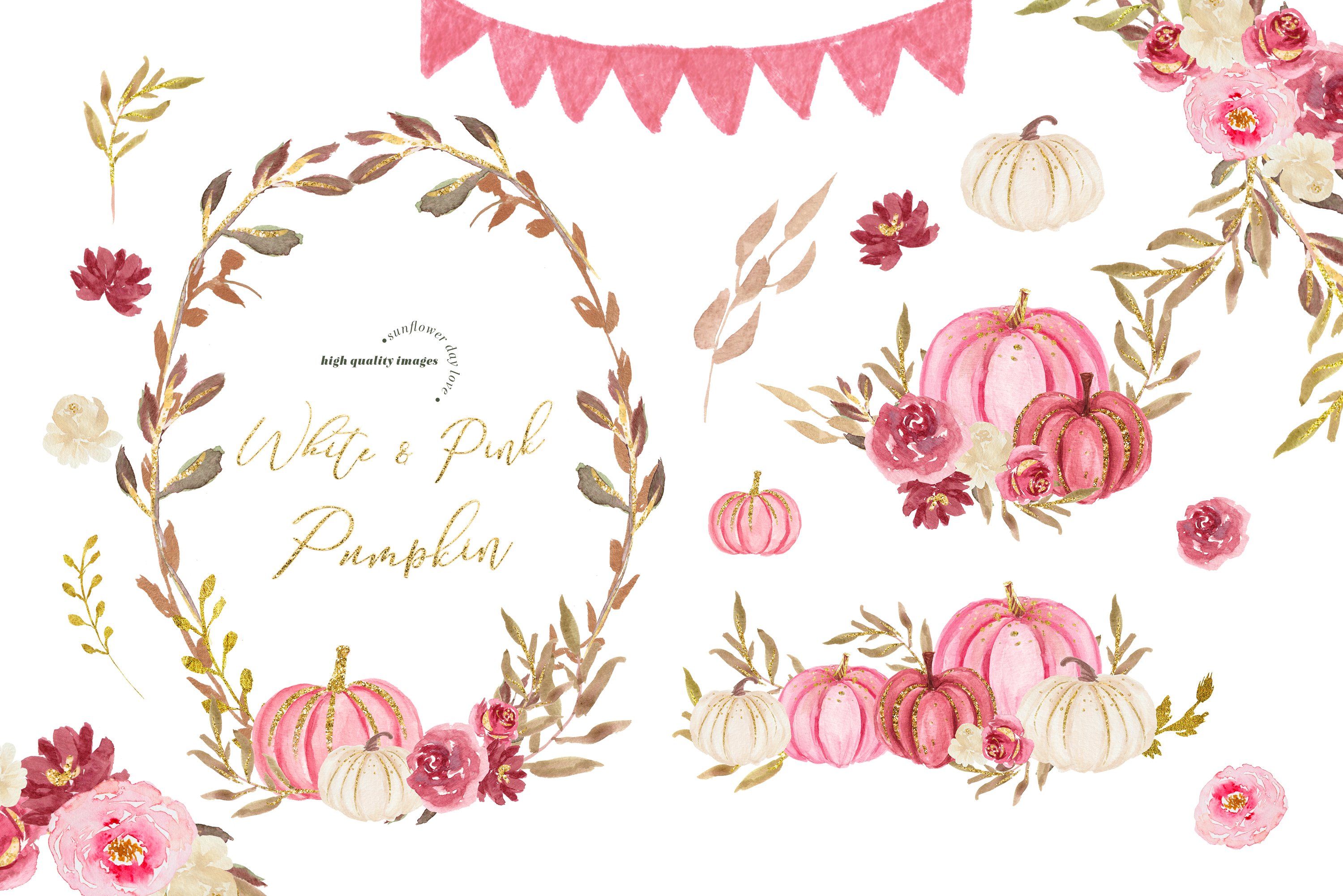 Delicate pink pumpkins frame.