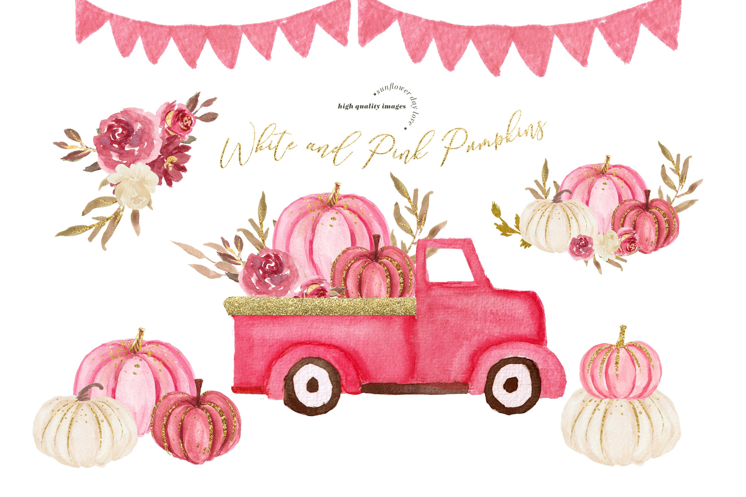 Festive illustration with car and pumpkins.