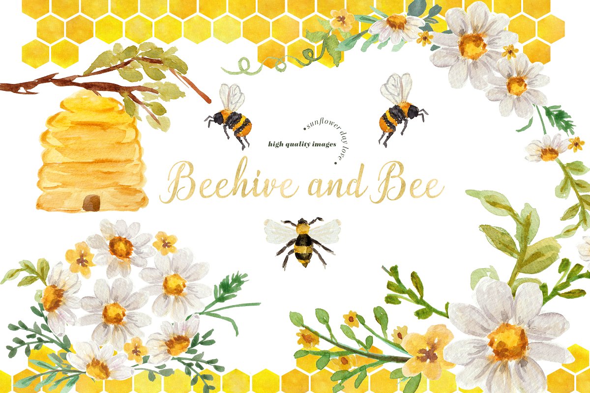 Cover image of Beehive and Honey Bee Clipart.