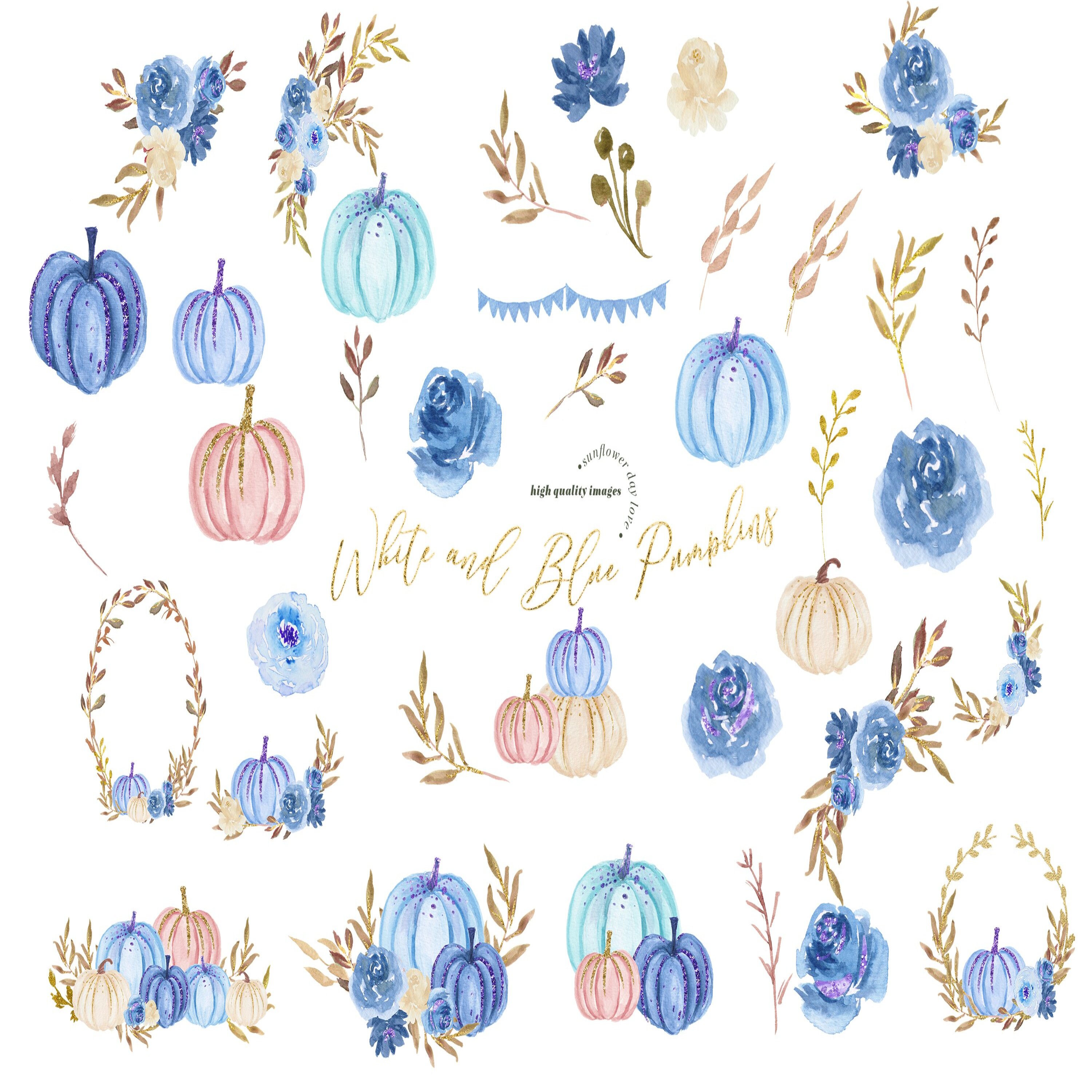 White and Blue Pumpkins Clipart cover.