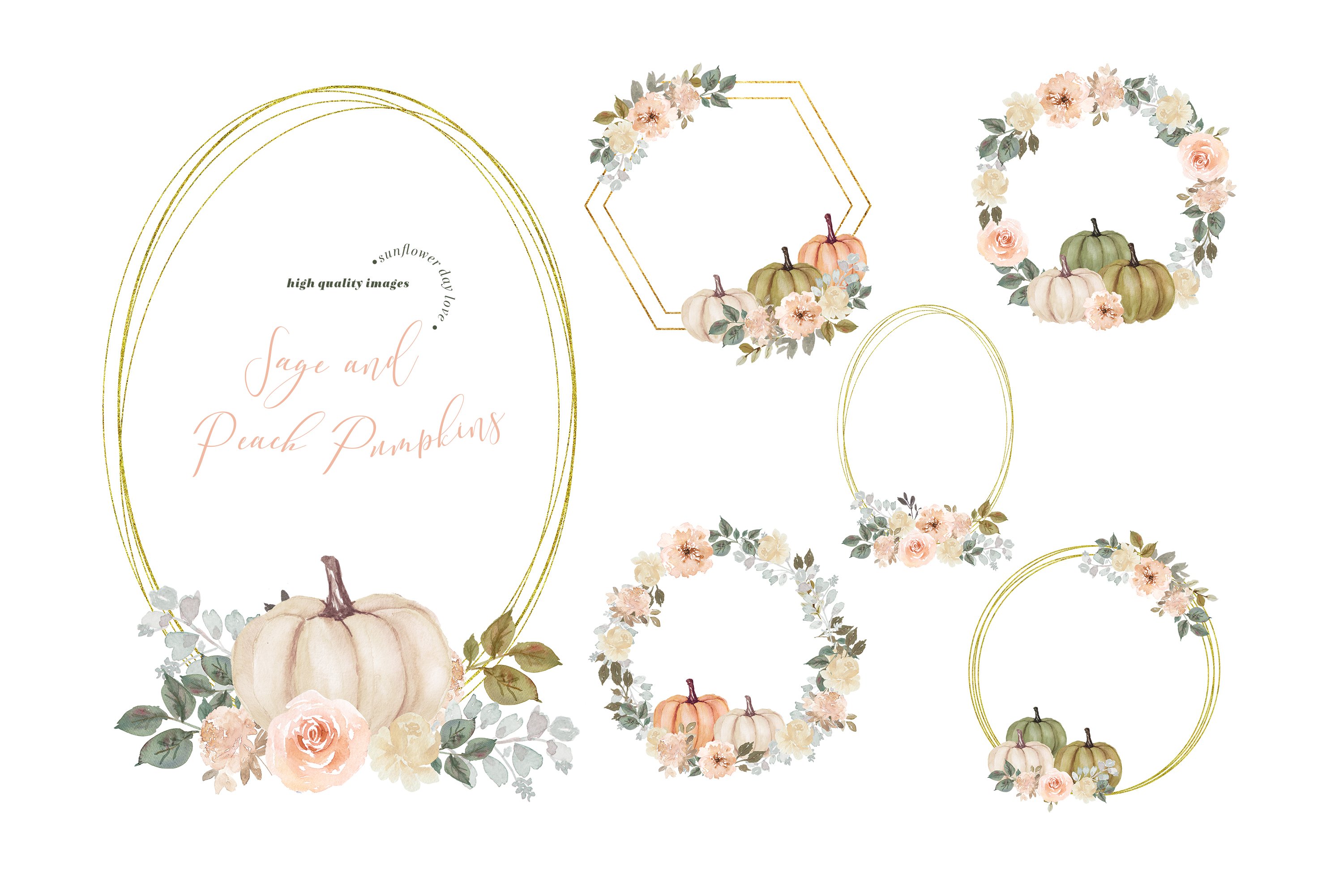 So delicate flowers frames with pumpkins elements.