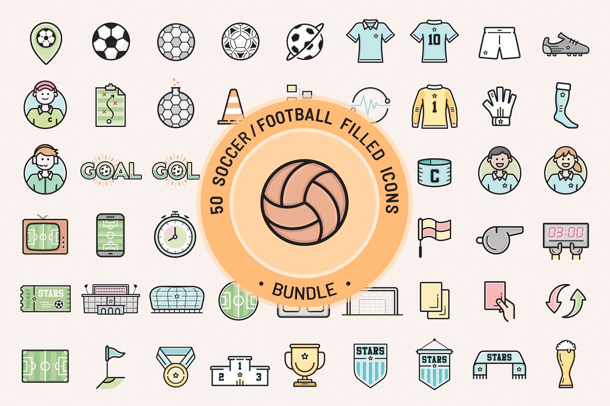 Cover image of Football Filled Icons BUNDLE.
