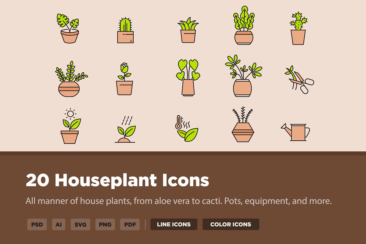 Cover image of 20 Houseplant Icons.