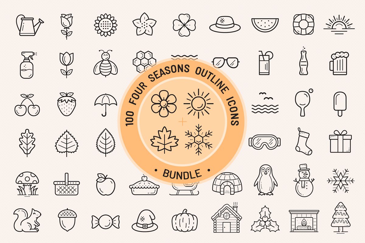Cover image of Four Seasons Outline Icons BUNDLE.