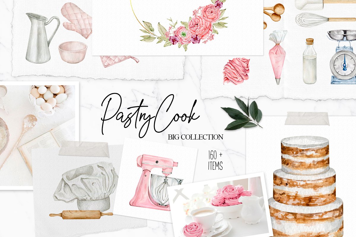 Cover image of Pastry-Cook bakery watercolor set.