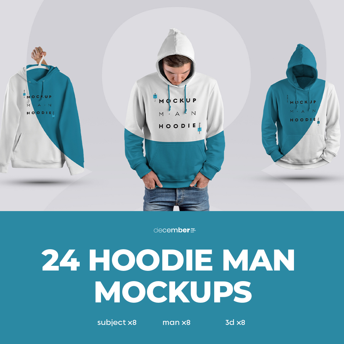 cover 24 Mockups Hoodie on the Man, 3D and Isolated Subjects.