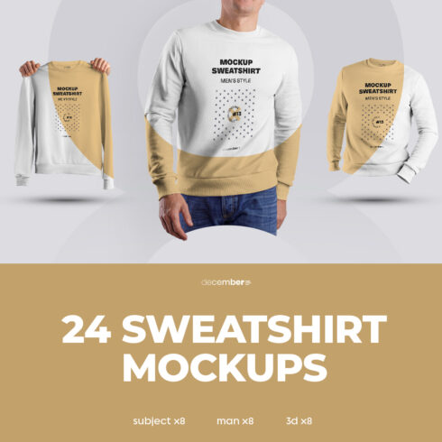 24 Mockup Men Sweatshirt On The Man 3D Style And Isolated Objects Cover Image.