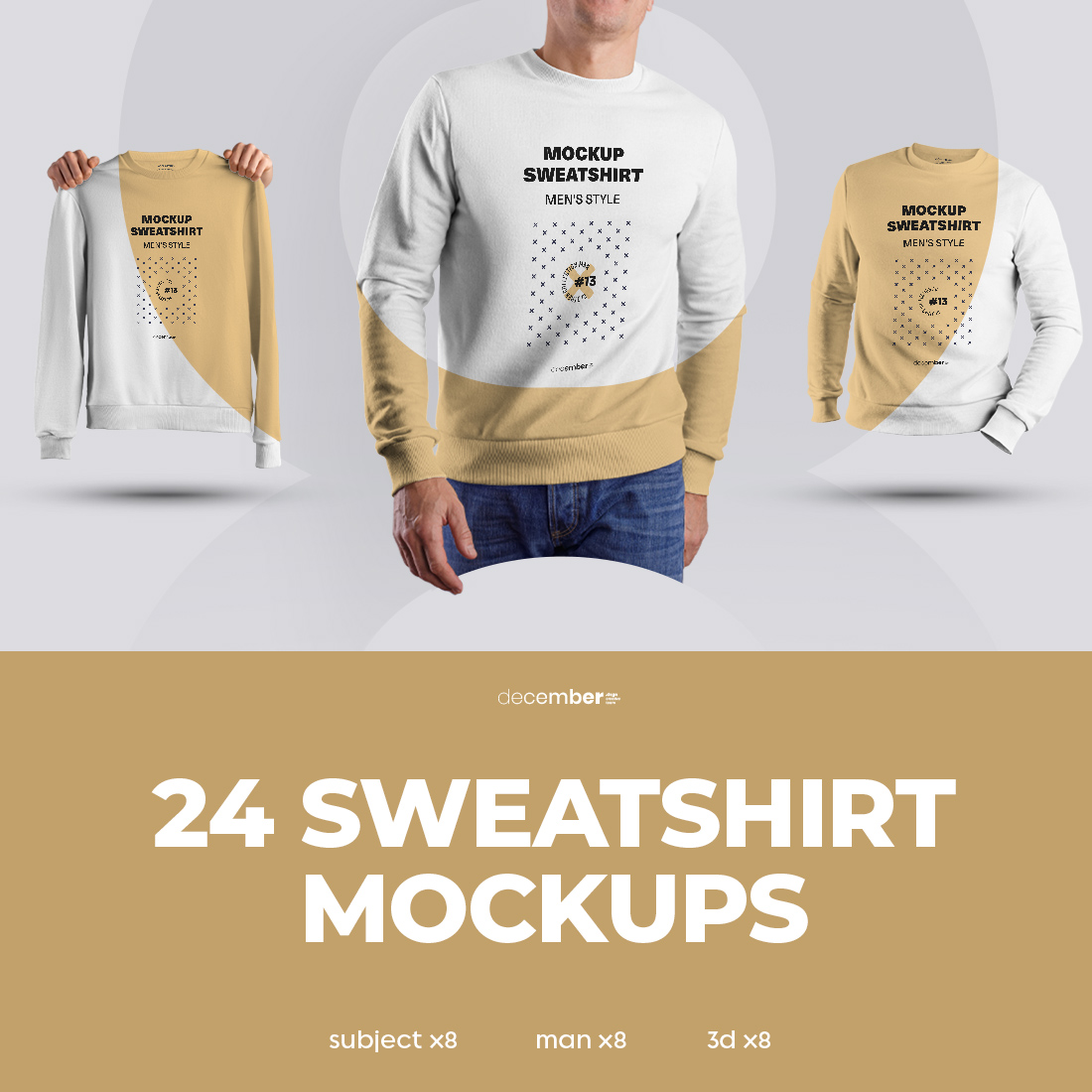 24 Mockup Men Sweatshirt On The Man 3D Style And Isolated Objects Cover Image.