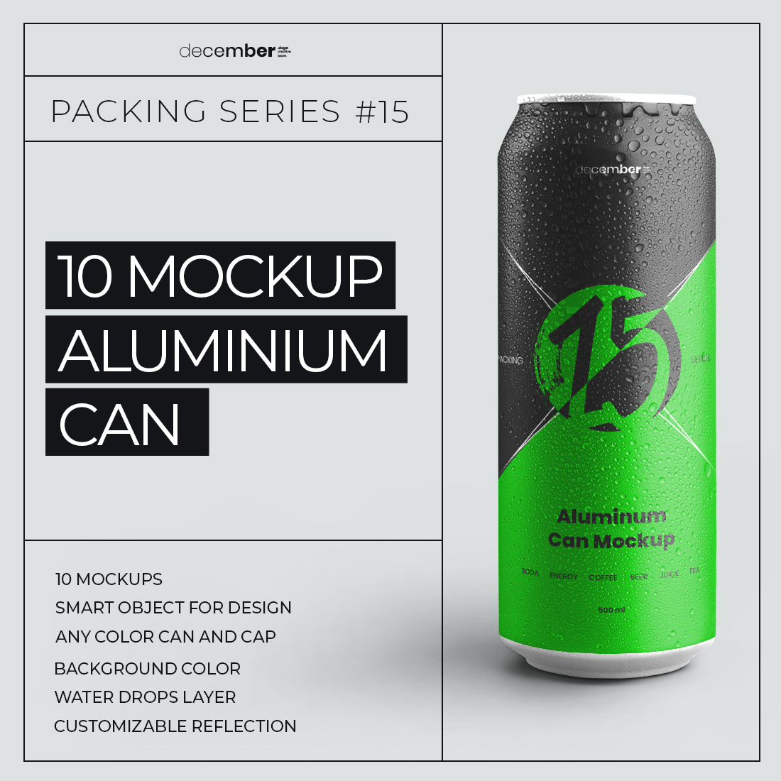 cover Mockup Aluminium Can 500 ml With Water Drops.
