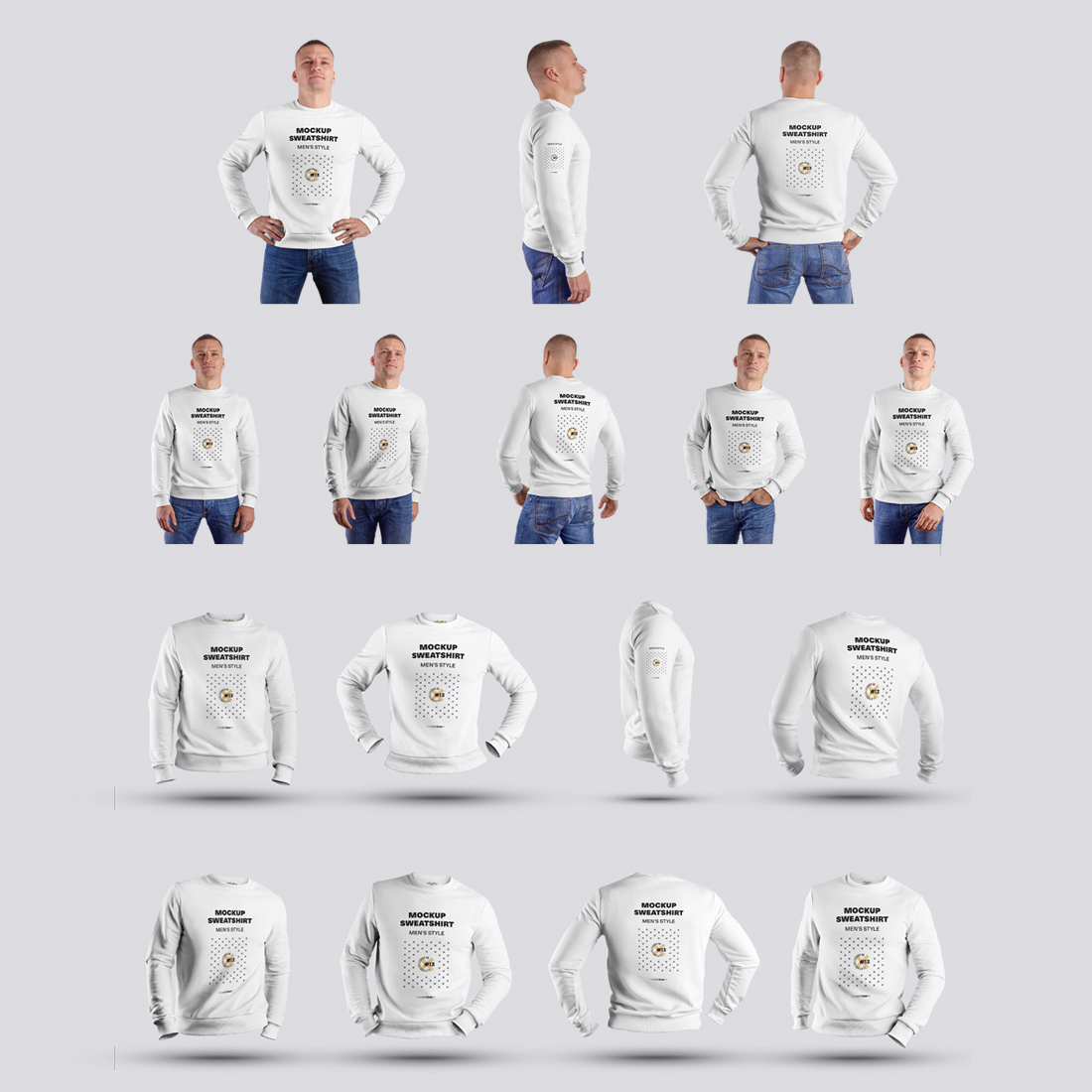 24 Mockup Men Sweatshirt On The Man 3D Style And Isolated Objects Preview Image.