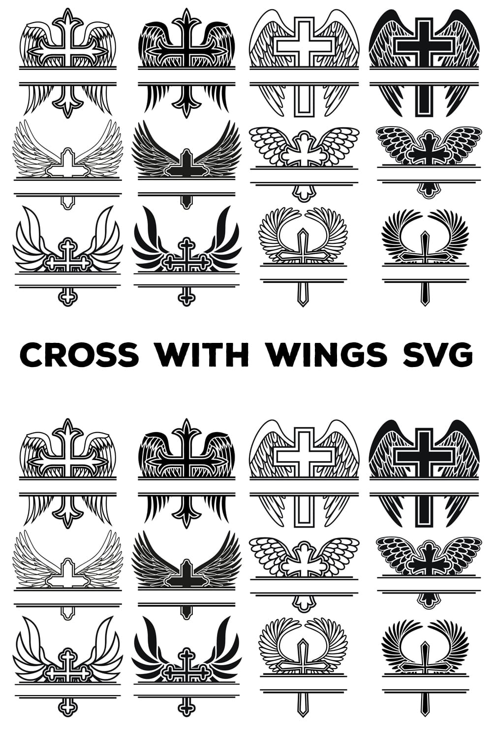 Cross with wings svg - pinterest image preview.