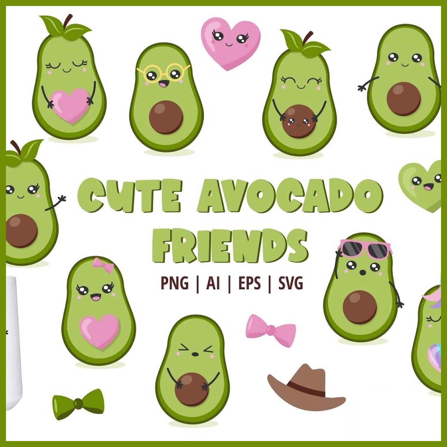 Cute avocado friends created by Huckleberry Hearts.