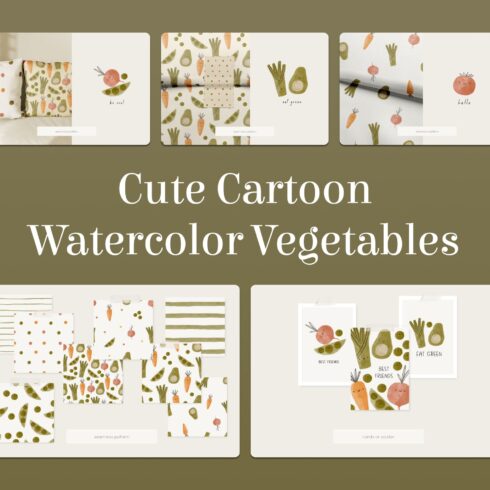 Cute cartoon watercolor vegetables - main image preview.