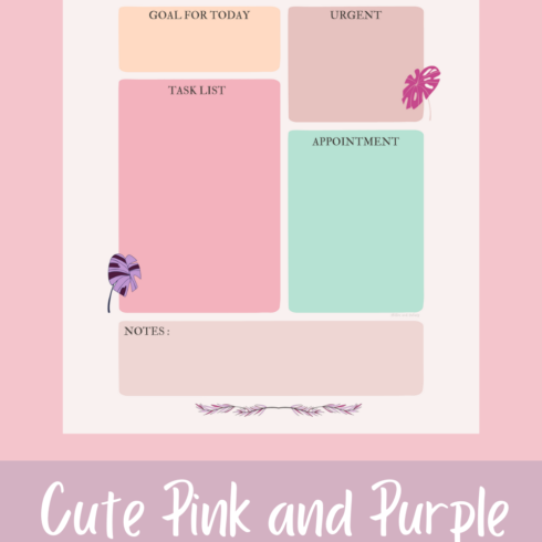 Cute Pink and Purple Printable Daily Planner | MasterBundles