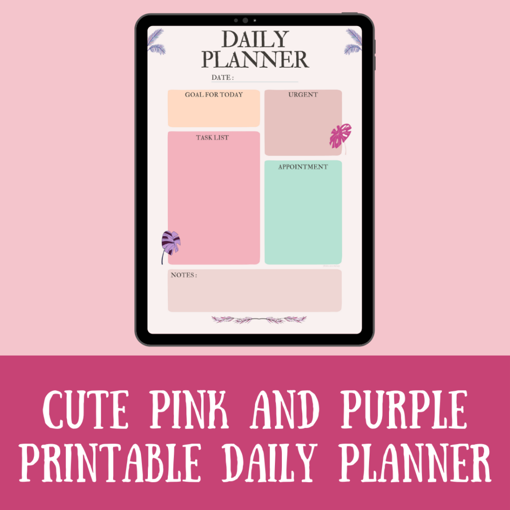 Cute Pink and Purple Printable Daily Planner - MasterBundles