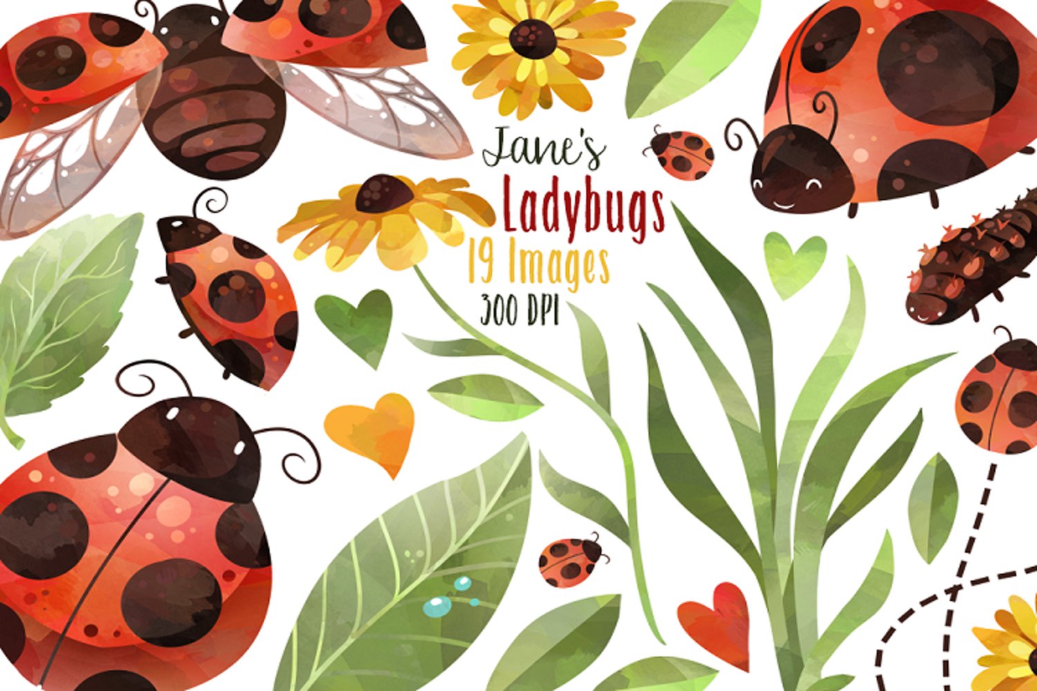 Cover image of Watercolor Ladybug Clipart.