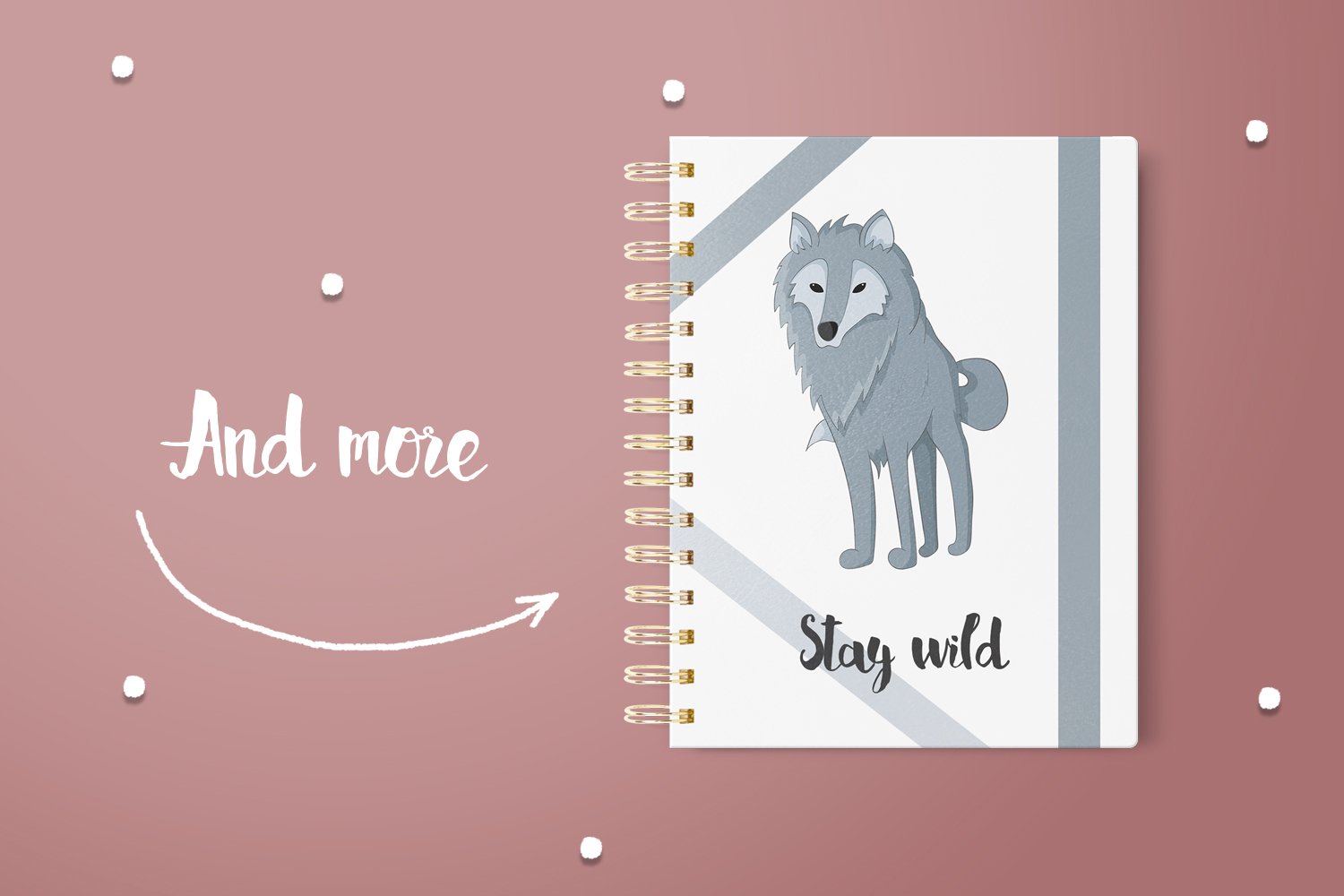 Notebook with cute wolf image.