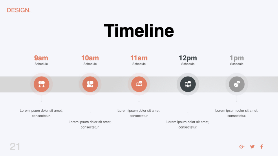 Modern timeline with bright accents.