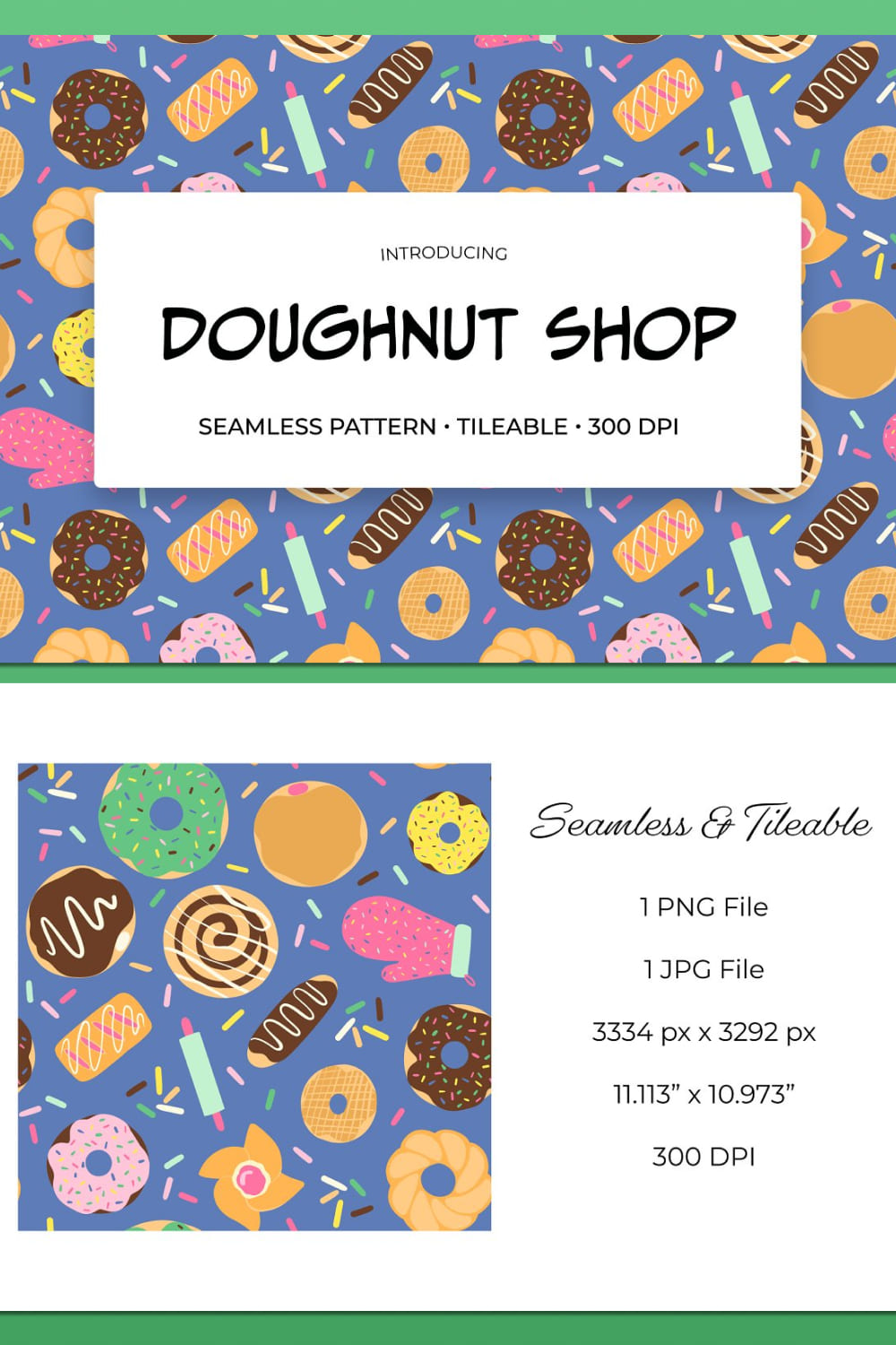 Doughnut shop seamless pattern - pinterest image preview.