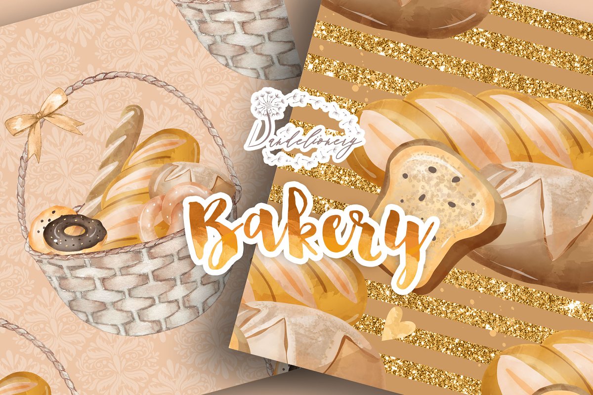 Tasty bakery seamless patterns.