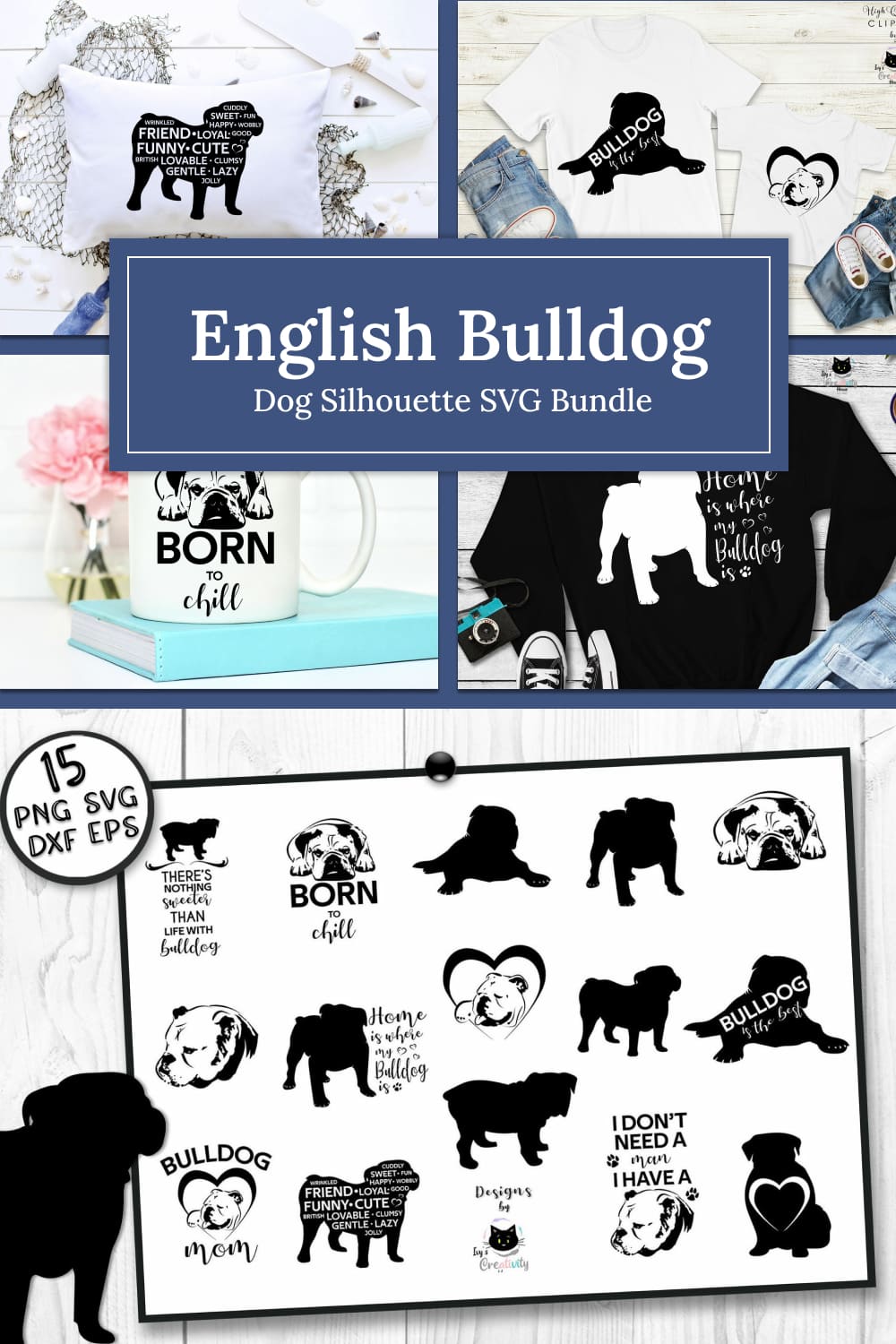 english bulldog dog silhouette svg bundle 04