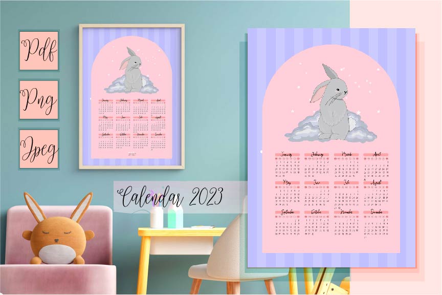 Calendar 2023 with Cute Rabbit facebook