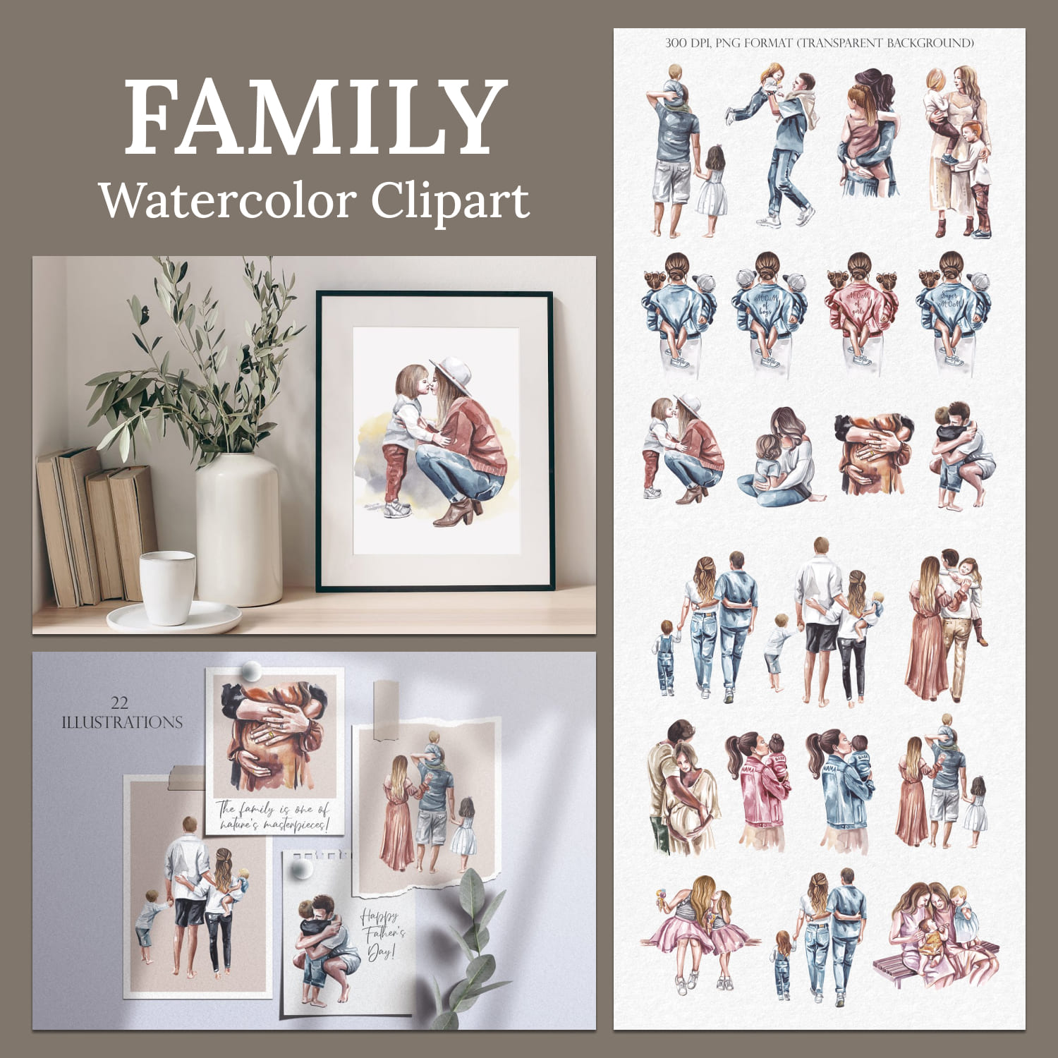Family watercolor clipart - main image preview.