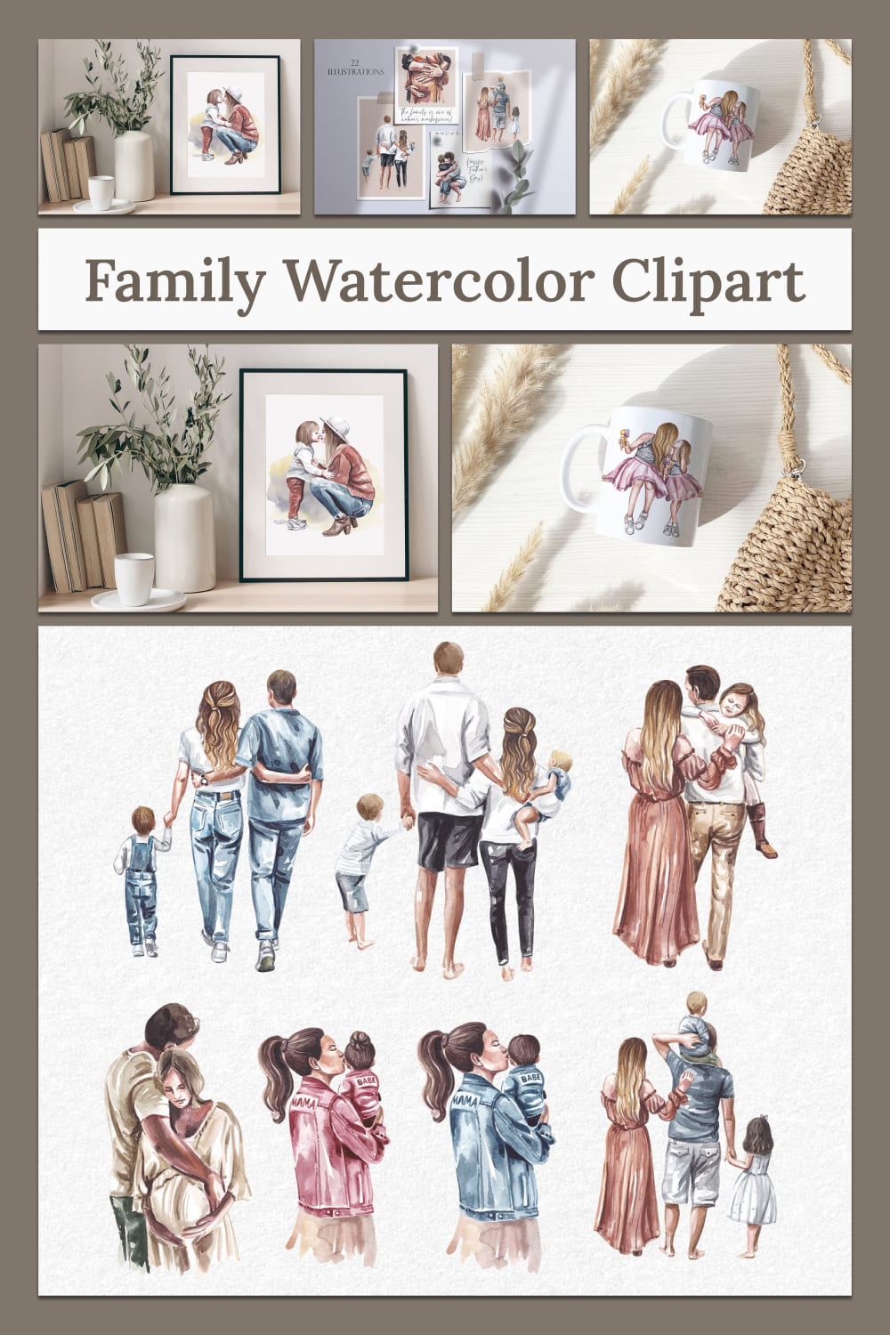 Family watercolor clipart - pinterest image preview.