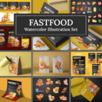 Fastfood watercolor illustration set - main image preview.