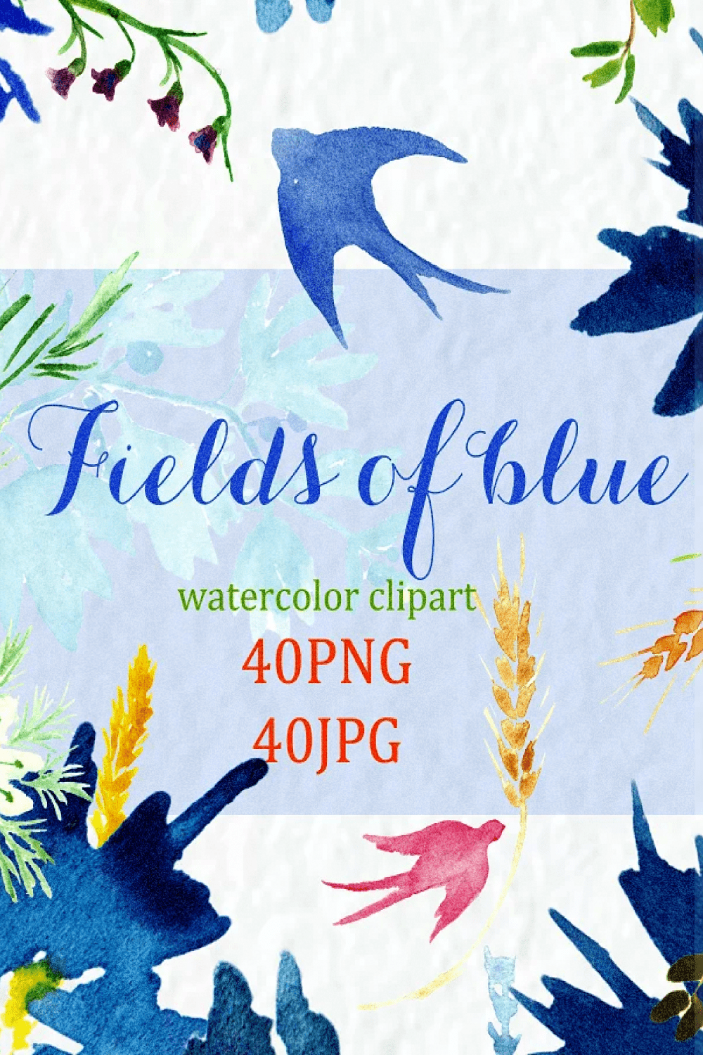Fields of blue watercolor clipart - pinterest image preview.
