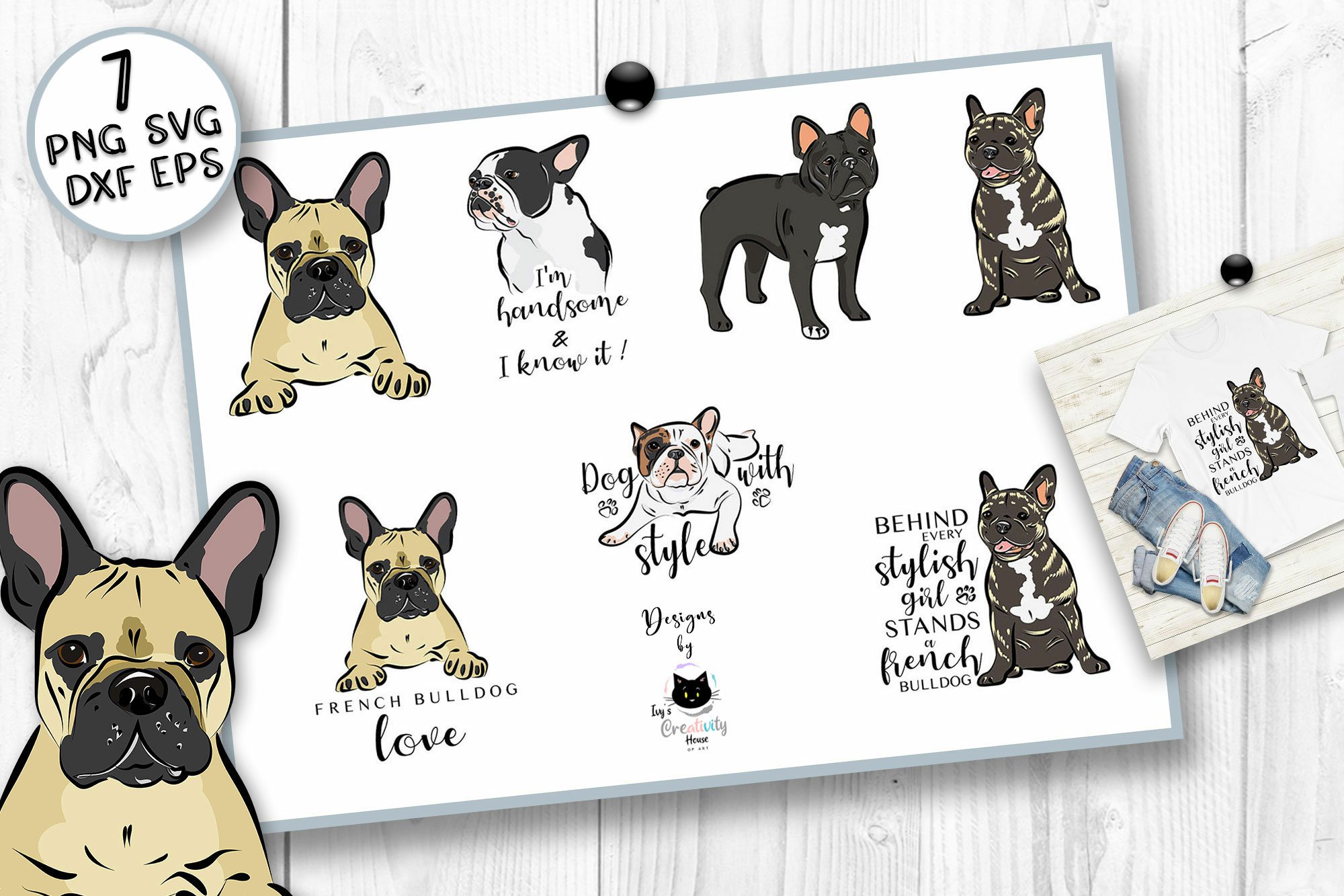 Picture of a french bulldog sticker sheet.