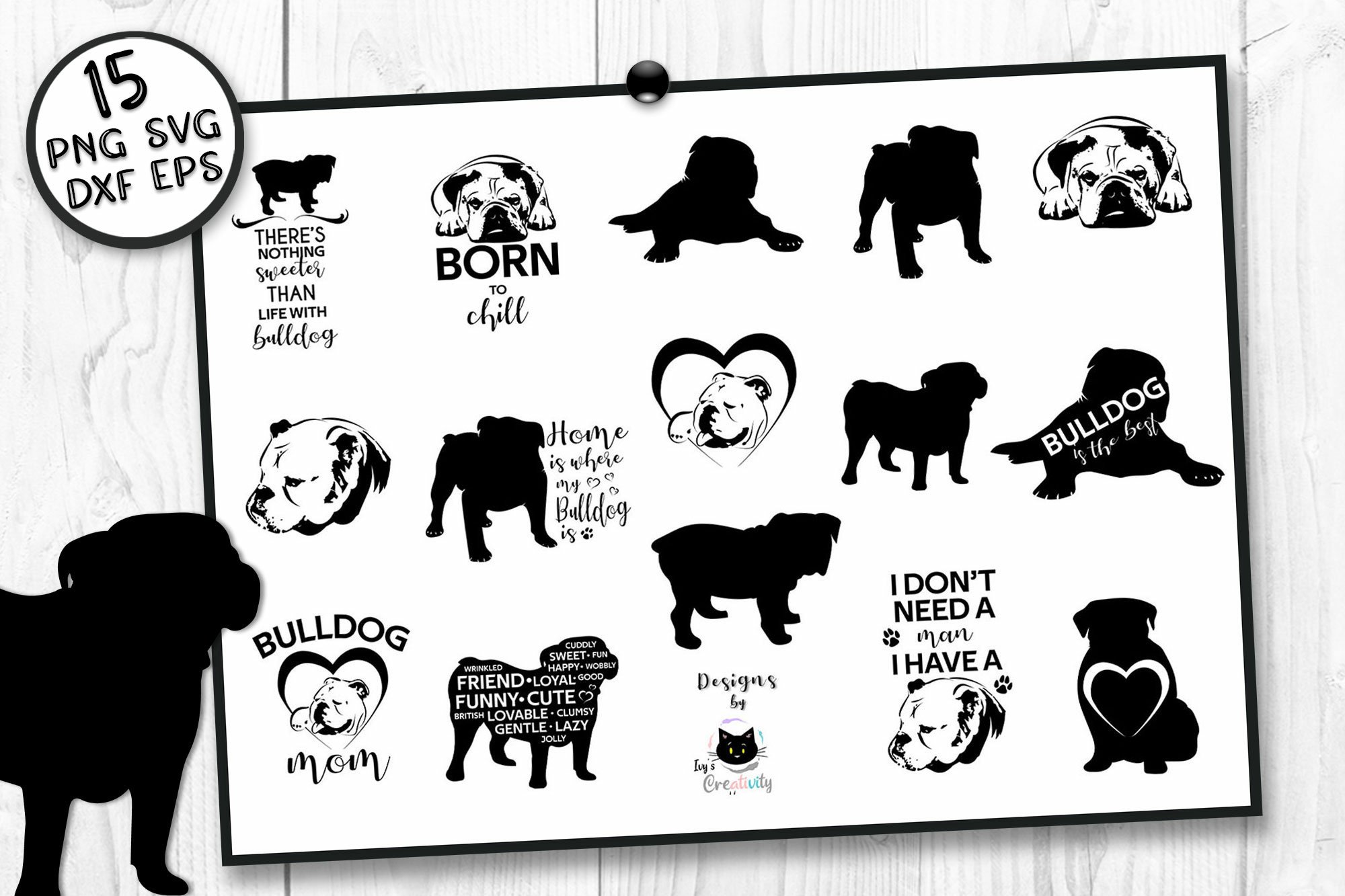 Black and white picture of dogs and their names.