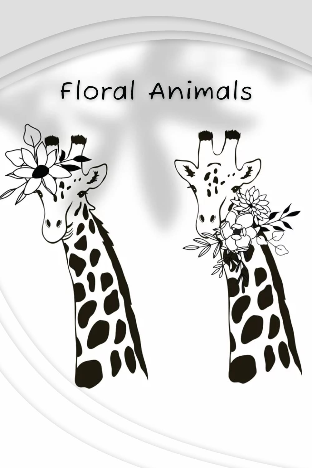 Picture of two giraffes with flowers on their heads.